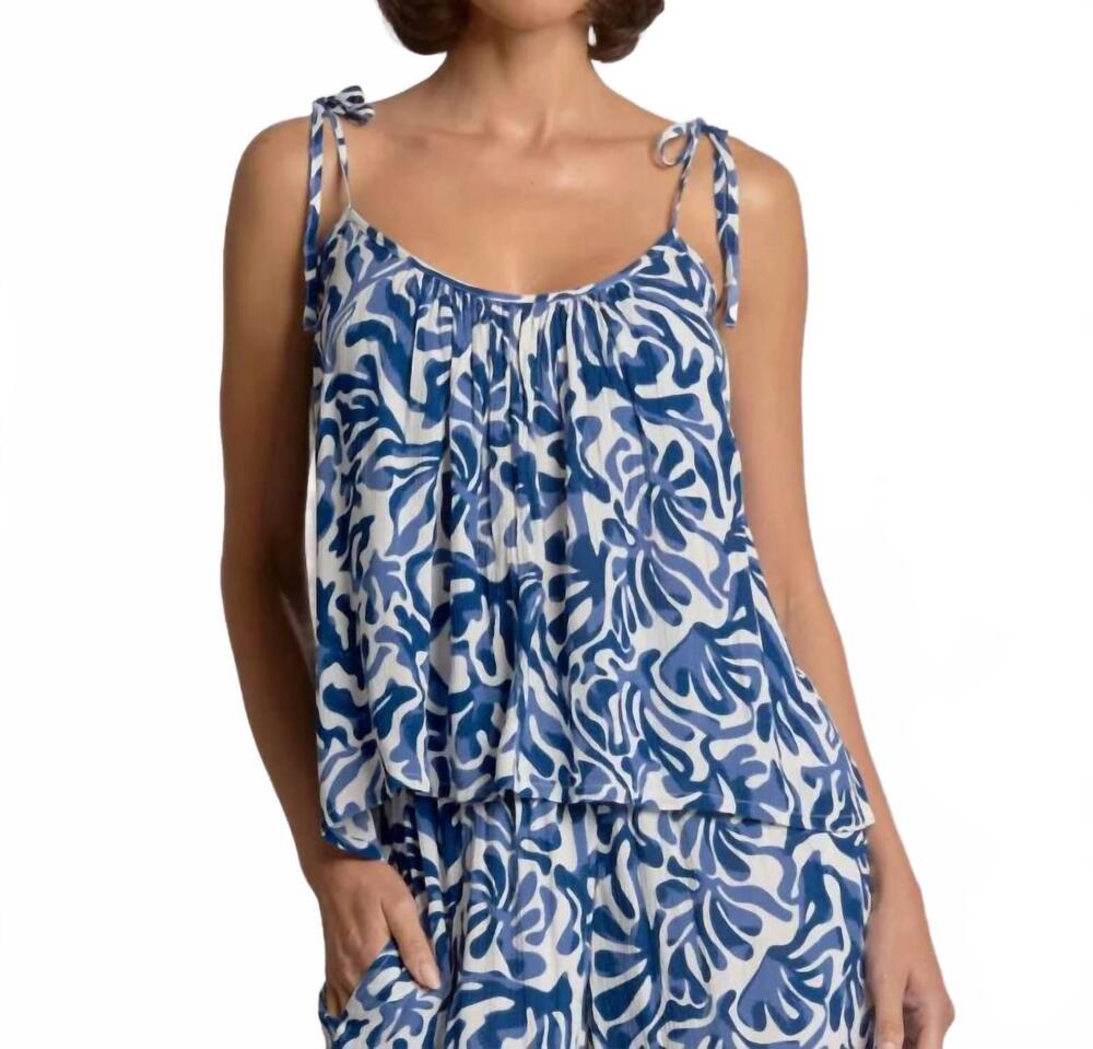 NEW ELAN solstice tie strap tank top in blue coraline